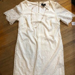 White Lace Sheath Dress by Ronni Nicole